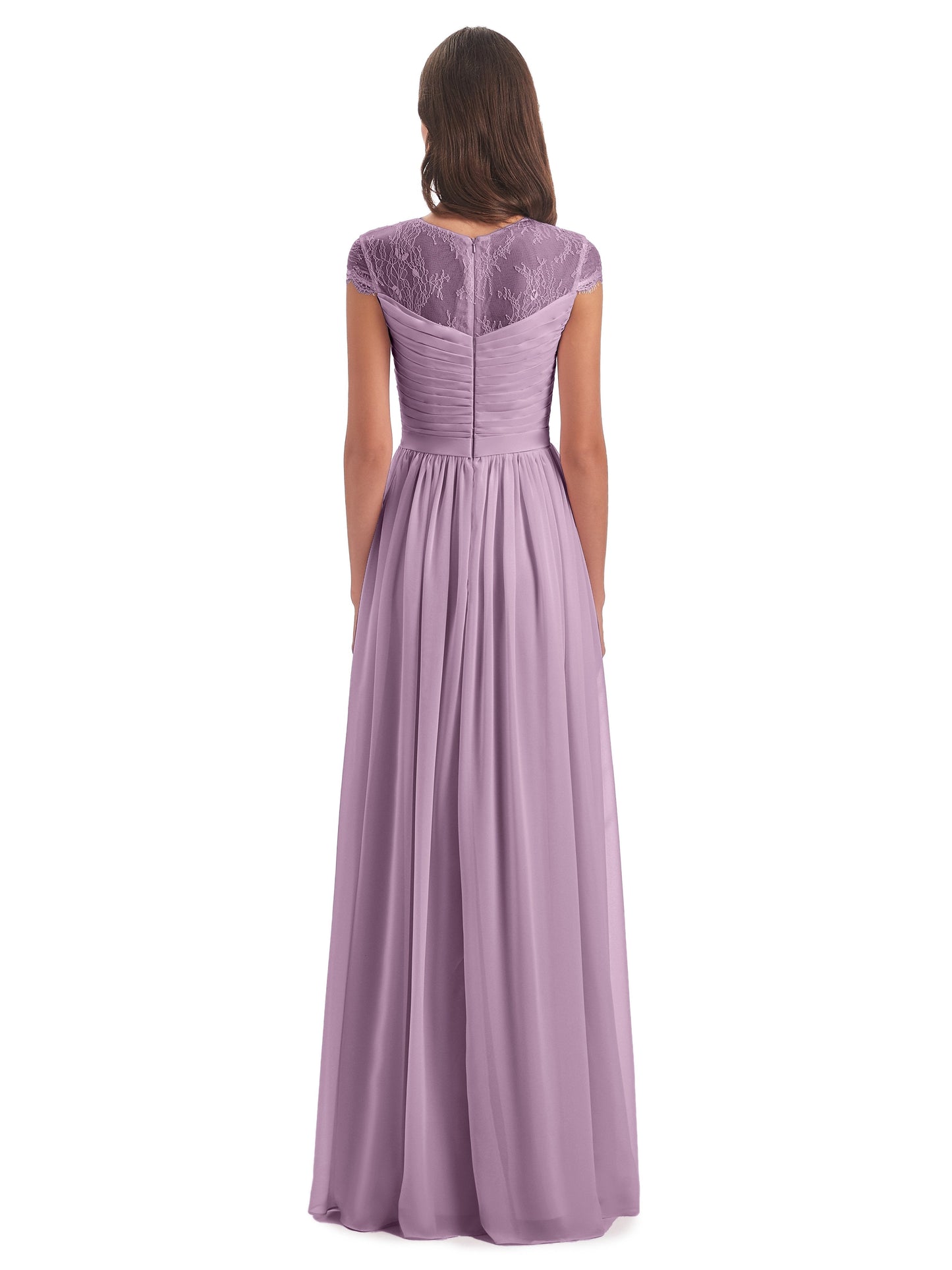Nora Illusion Cap Sleeves Lace Long Bridesmaid Dresses