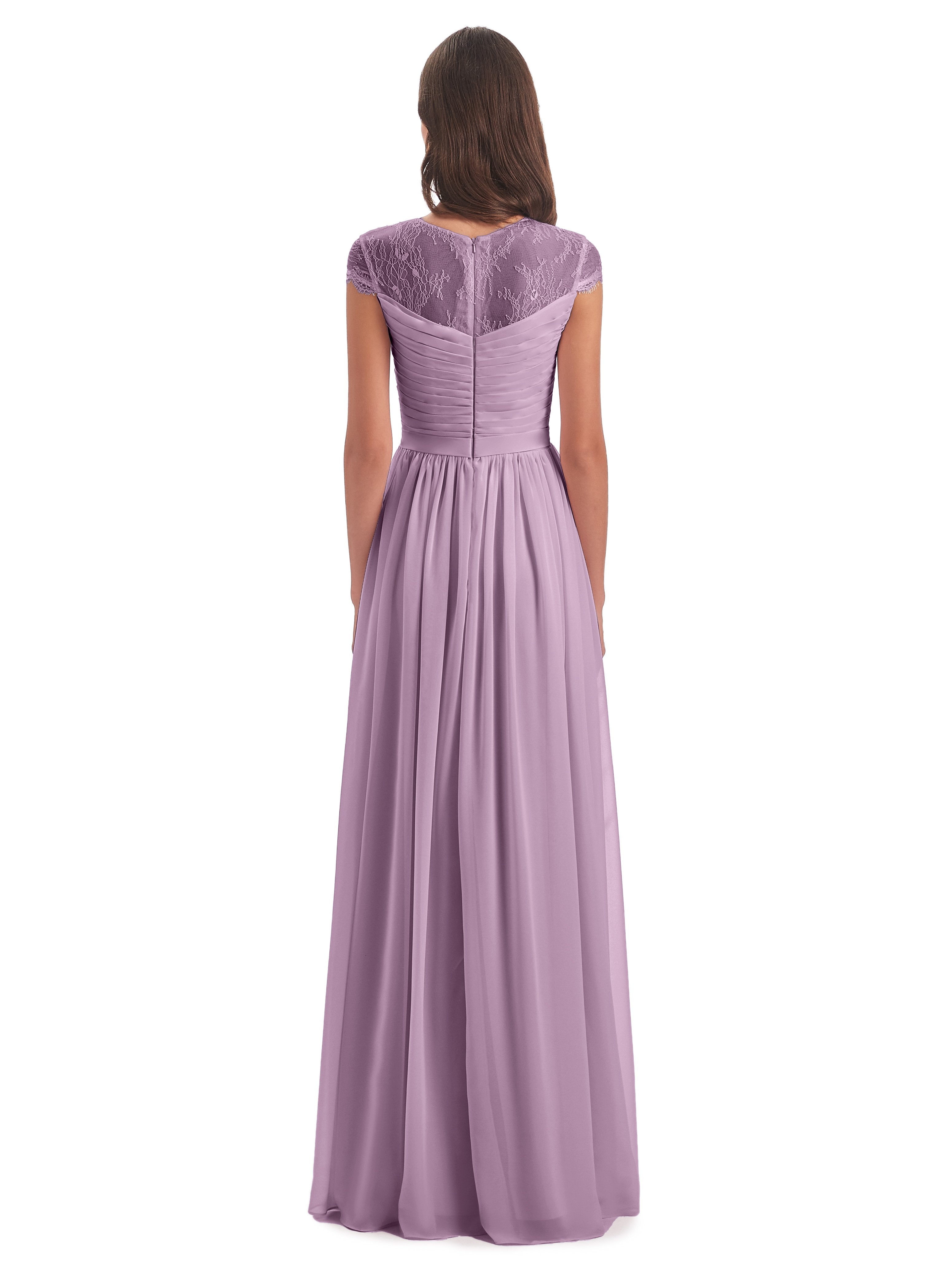 Nora Illusion Cap Sleeves Lace Long Bridesmaid Dresses