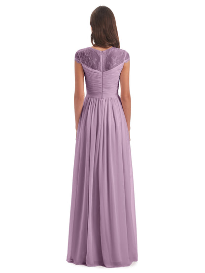 Nora Illusion Cap Sleeves Lace Long Bridesmaid Dresses