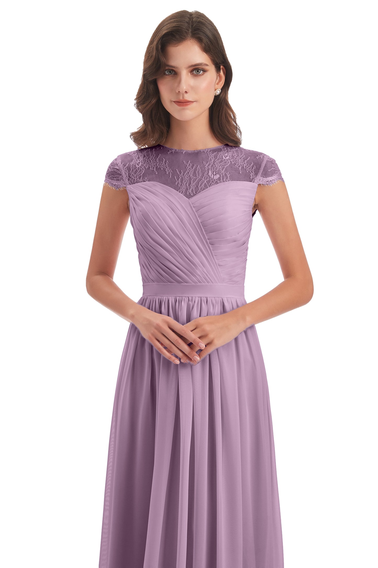 Nora Illusion Cap Sleeves Lace Long Bridesmaid Dresses