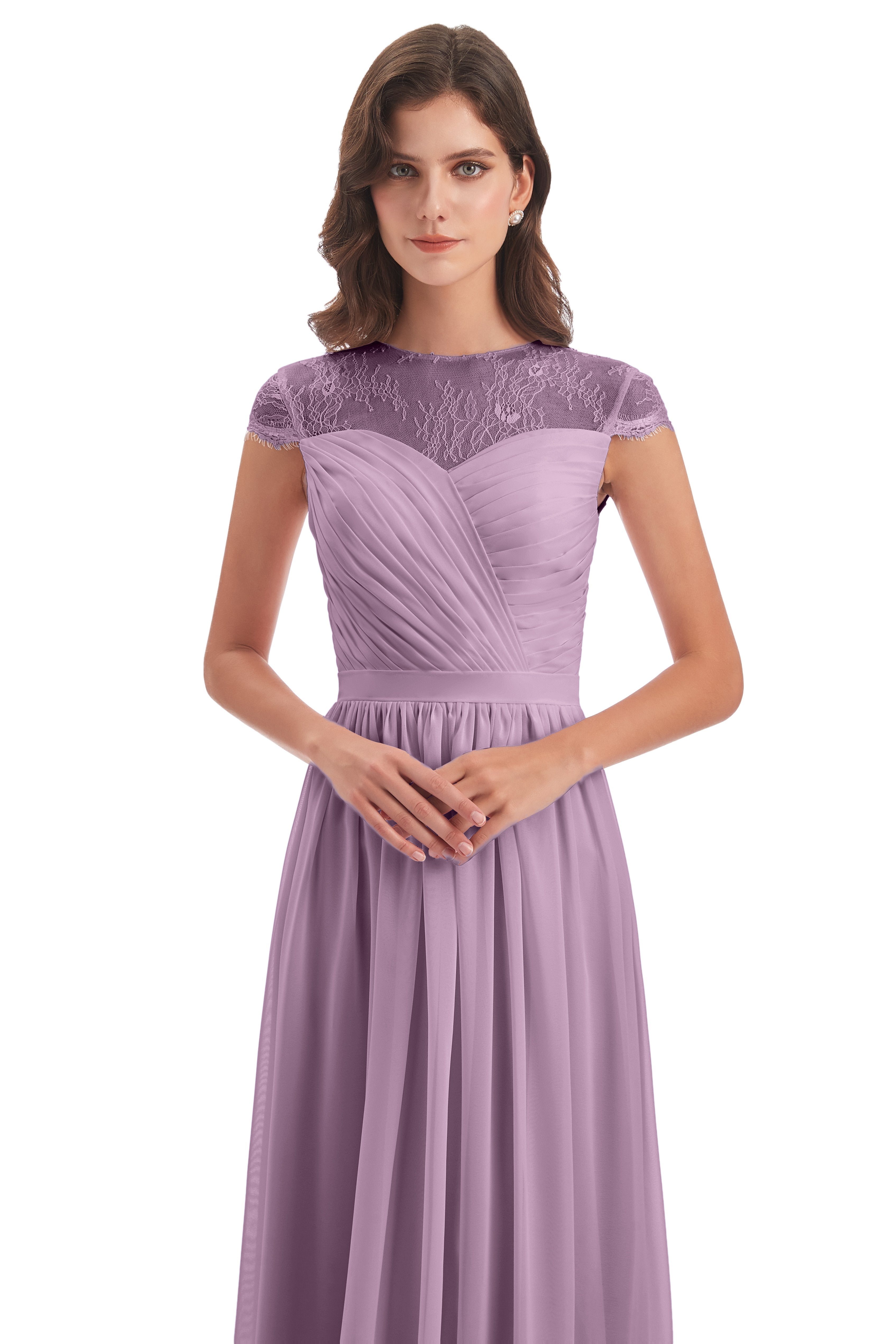 Nora Illusion Cap Sleeves Lace Long Bridesmaid Dresses