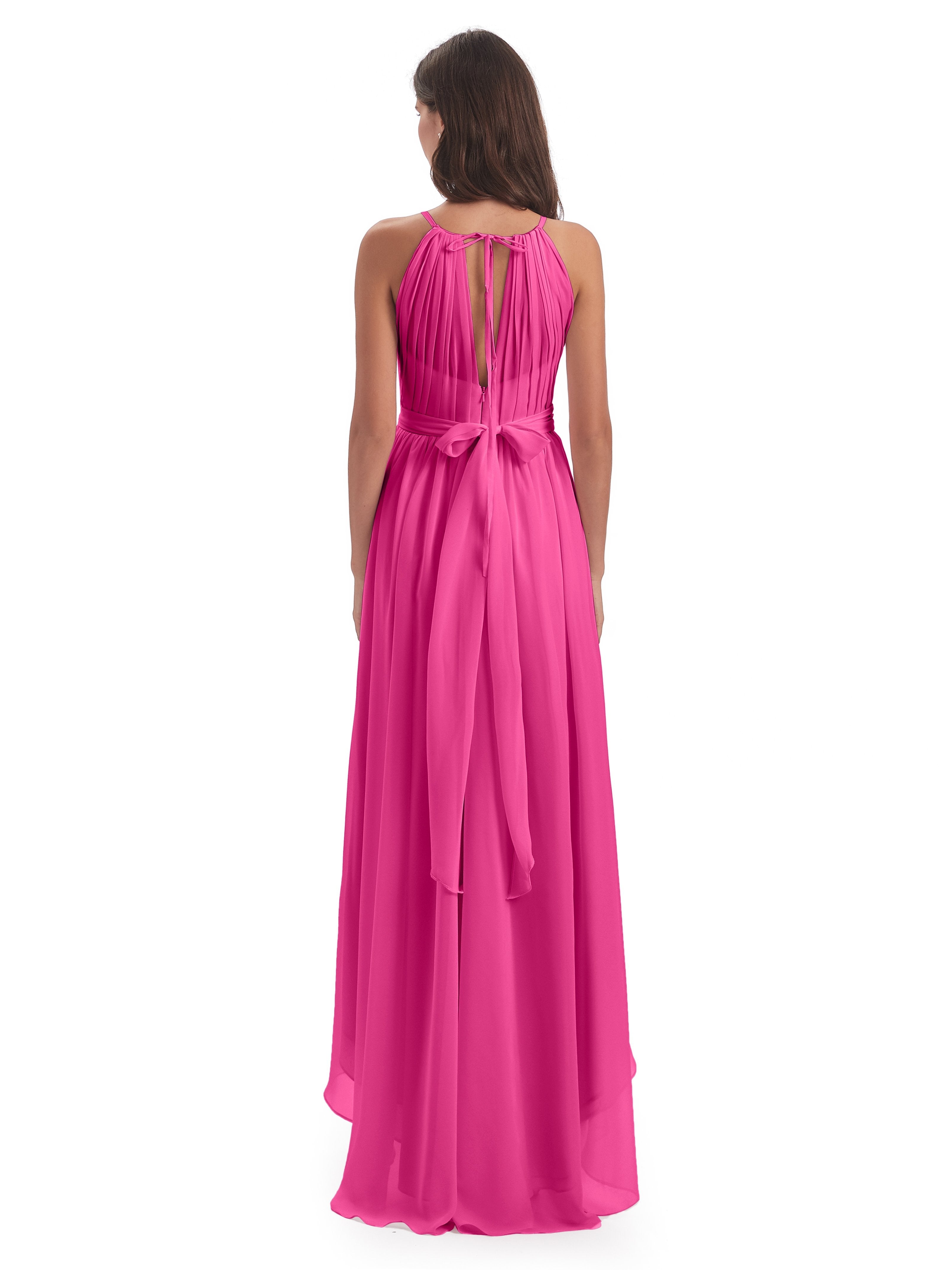 Oaklee Asymmetrical High Low Halter Chiffon Bridesmaid Dresses
