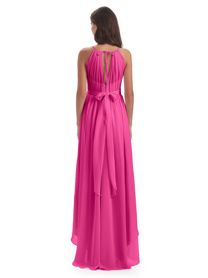 Oaklee Asymmetrical High Low Halter Chiffon Bridesmaid Dresses