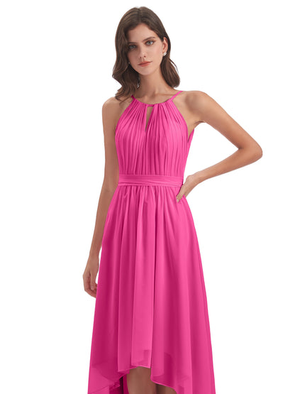 Oaklee Asymmetrical High Low Halter Chiffon Bridesmaid Dresses