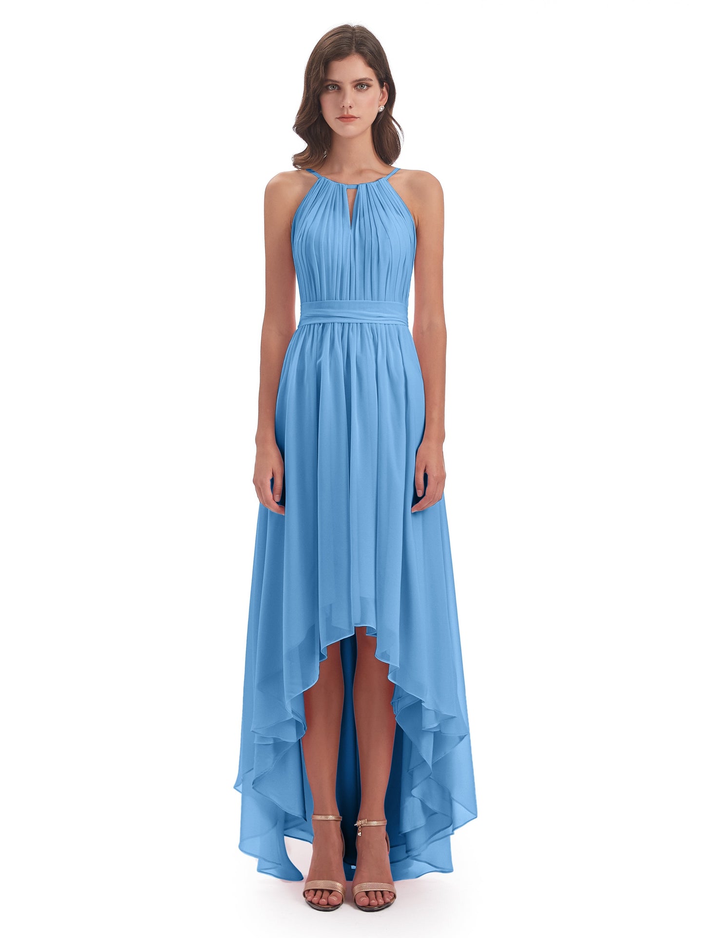 Oaklee Asymmetrical High Low Halter Chiffon Bridesmaid Dresses