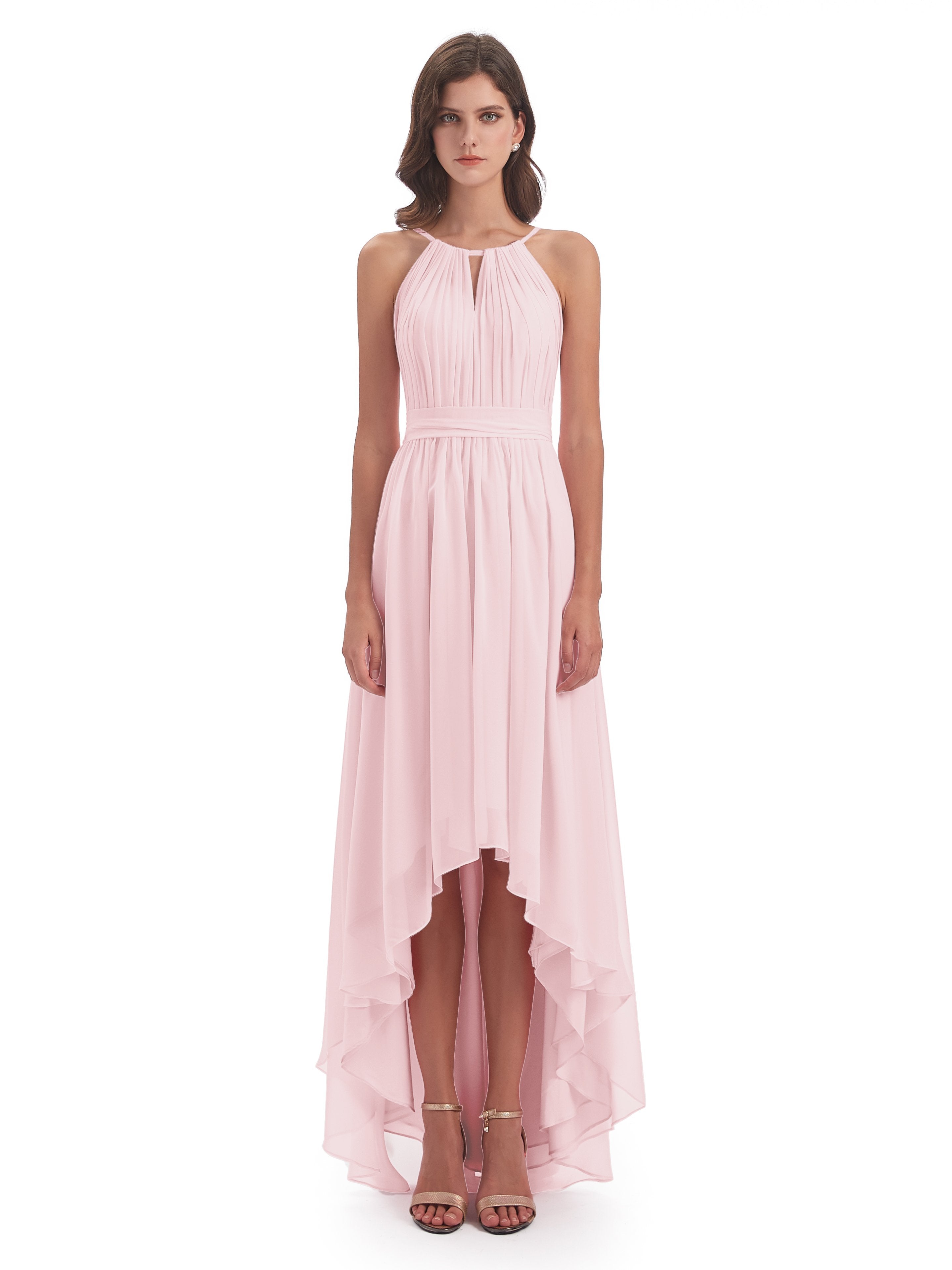 Oaklee Asymmetrical High Low Halter Chiffon Bridesmaid Dresses