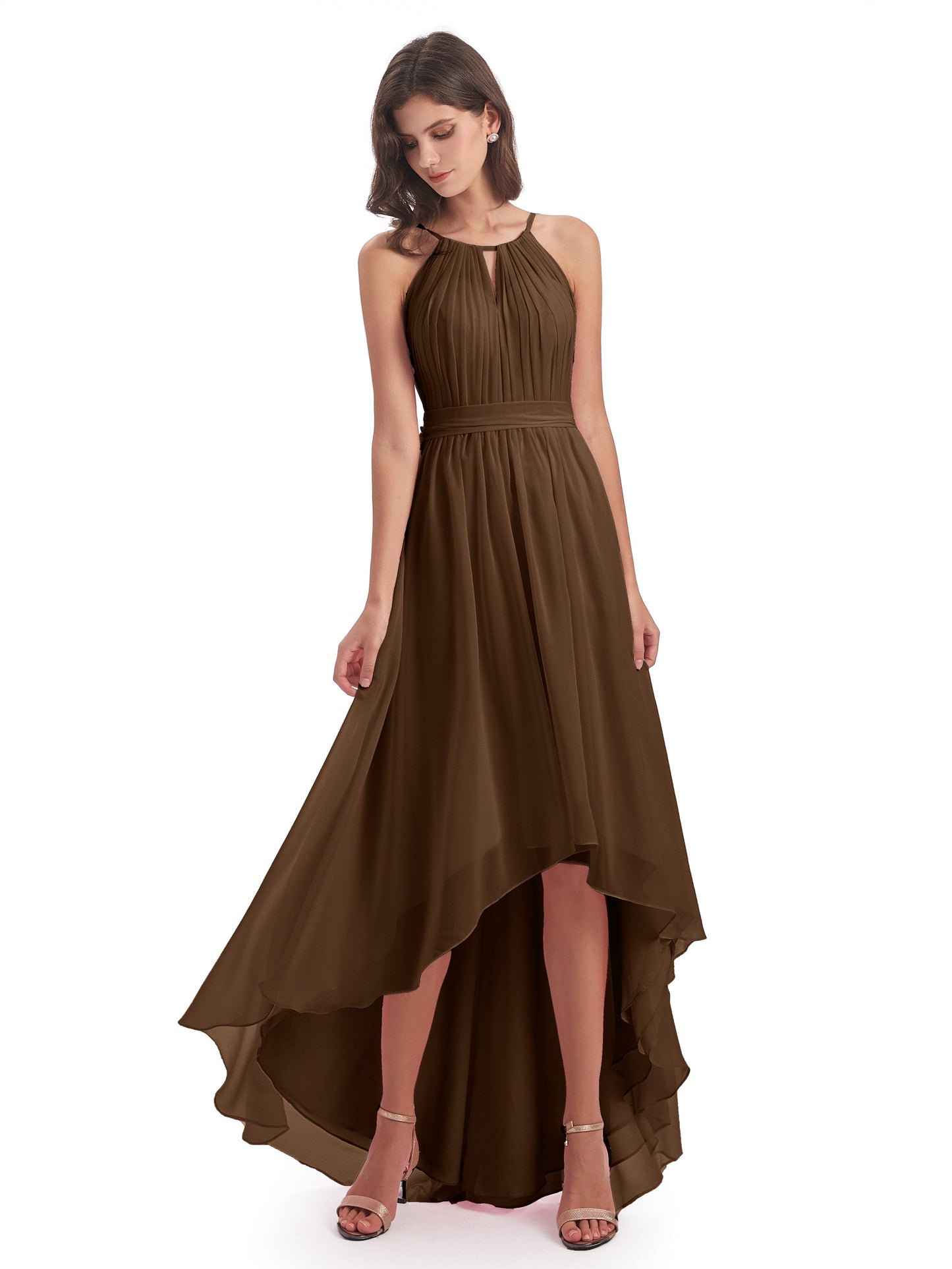 Oaklee Asymmetrical High Low Halter Chiffon Bridesmaid Dresses