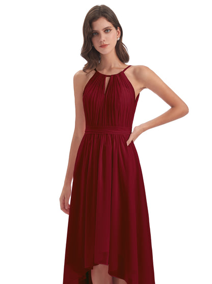 Oaklee Asymmetrical High Low Halter Chiffon Bridesmaid Dresses