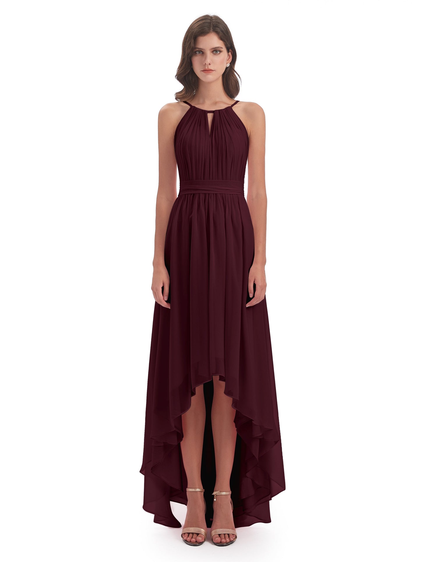 Oaklee Asymmetrical High Low Halter Chiffon Bridesmaid Dresses