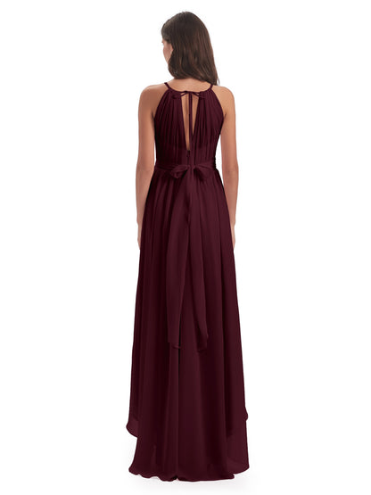 Oaklee Asymmetrical High Low Halter Chiffon Bridesmaid Dresses