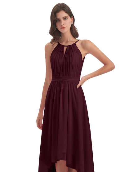 Oaklee Asymmetrical High Low Halter Chiffon Bridesmaid Dresses