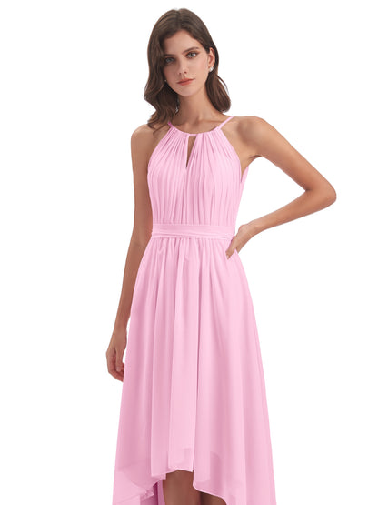 Oaklee Asymmetrical High Low Halter Chiffon Bridesmaid Dresses