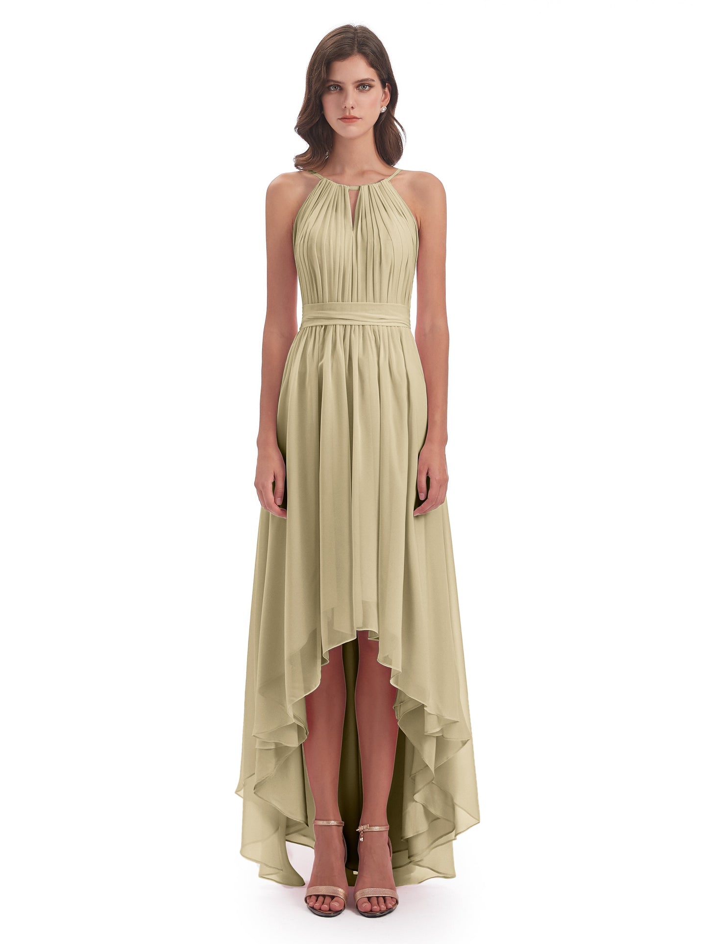Oaklee Asymmetrical High Low Halter Chiffon Bridesmaid Dresses