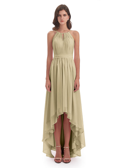 Oaklee Asymmetrical High Low Halter Chiffon Bridesmaid Dresses