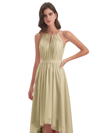 Oaklee Asymmetrical High Low Halter Chiffon Bridesmaid Dresses