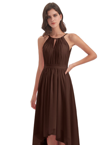 Oaklee Asymmetrical High Low Halter Chiffon Bridesmaid Dresses
