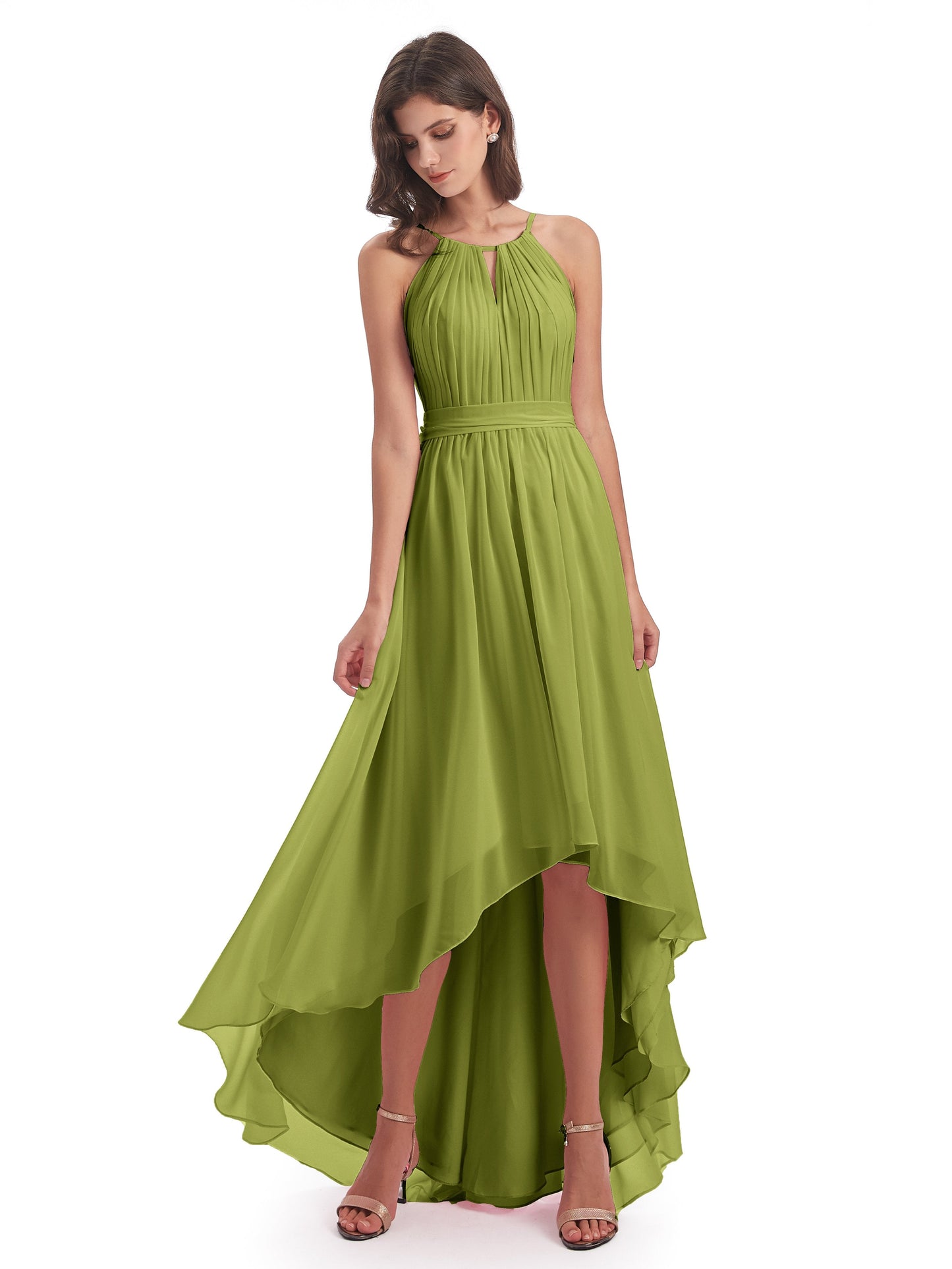 Oaklee Asymmetrical High Low Halter Chiffon Bridesmaid Dresses
