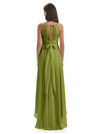 Oaklee Asymmetrical High Low Halter Chiffon Bridesmaid Dresses
