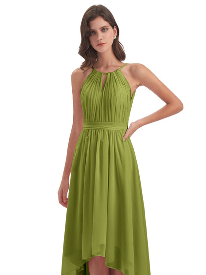 Oaklee Asymmetrical High Low Halter Chiffon Bridesmaid Dresses