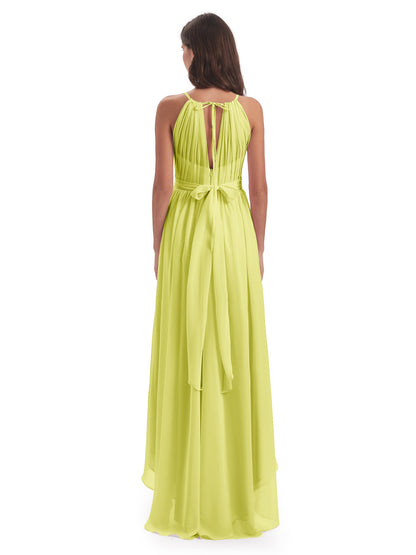 Oaklee Asymmetrical High Low Halter Chiffon Bridesmaid Dresses