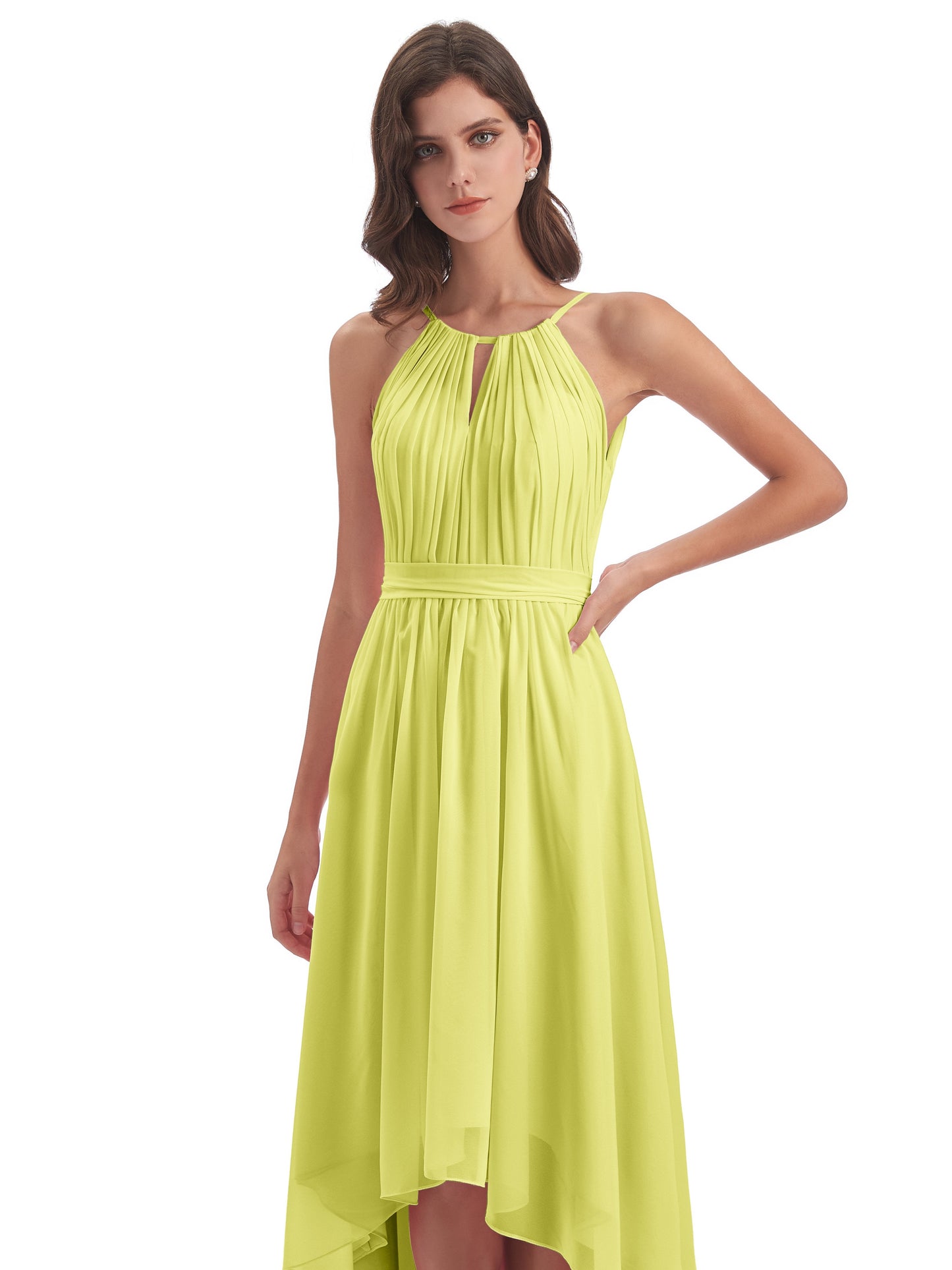 Oaklee Asymmetrical High Low Halter Chiffon Bridesmaid Dresses