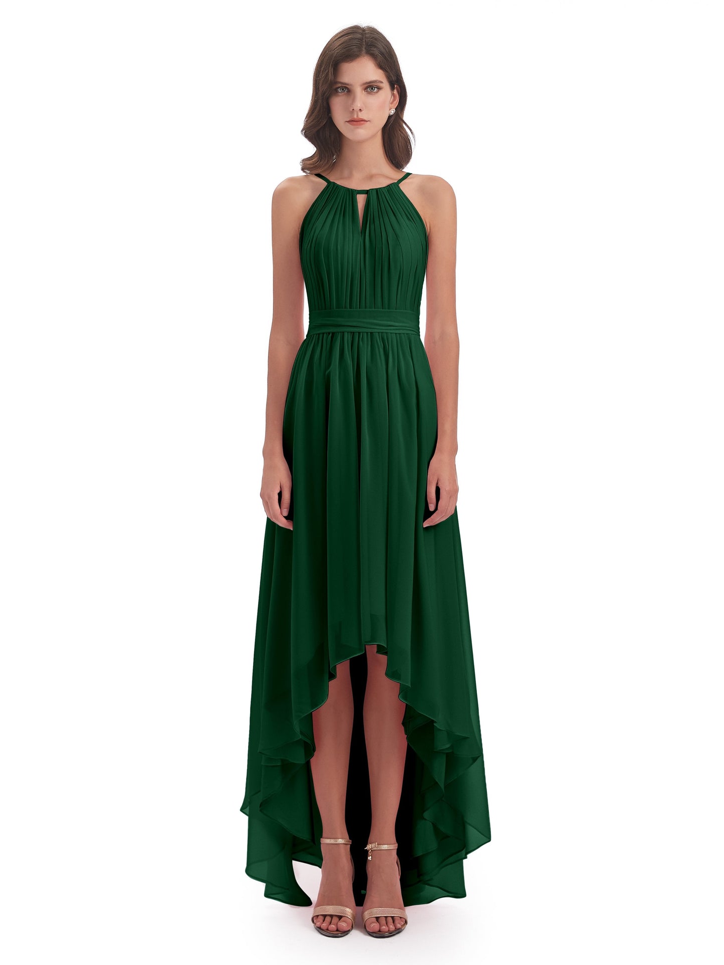Oaklee Asymmetrical High Low Halter Chiffon Bridesmaid Dresses