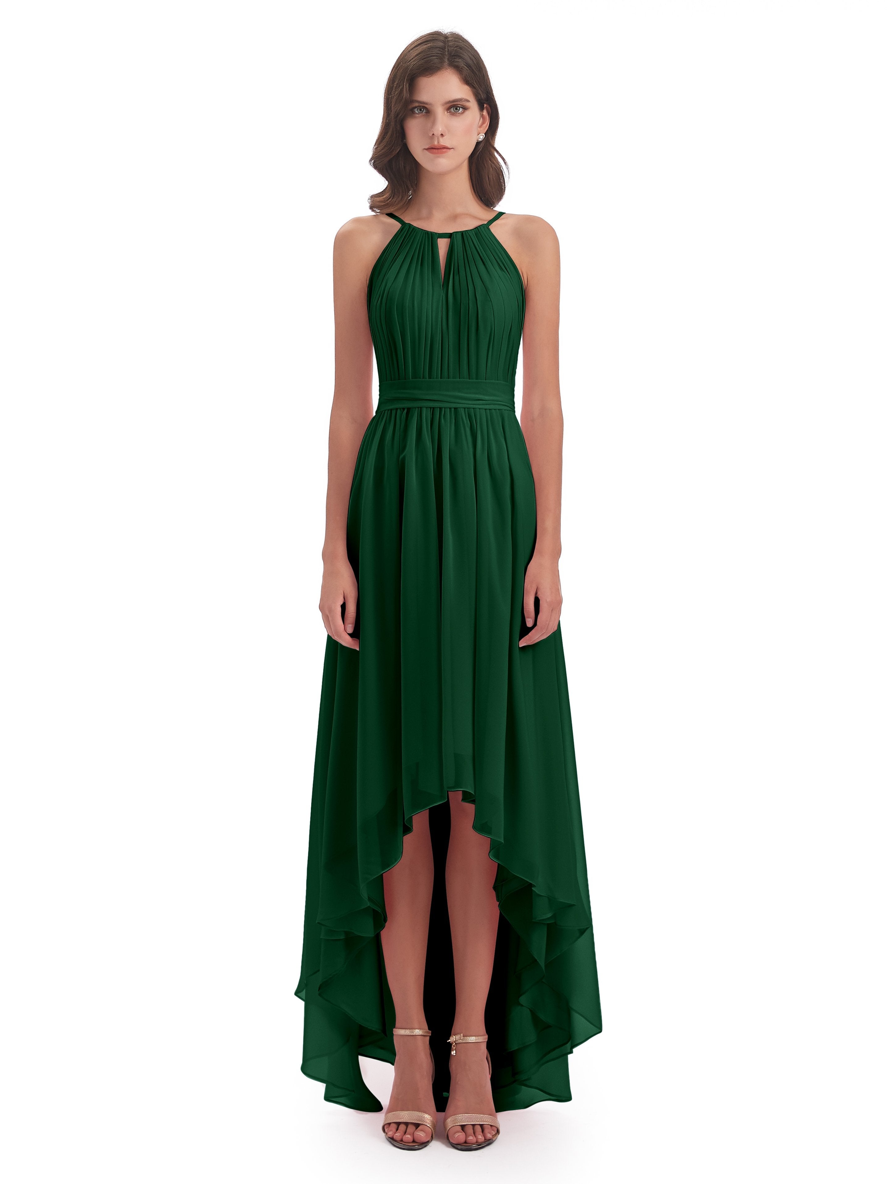 Oaklee Asymmetrical High Low Halter Chiffon Bridesmaid Dresses