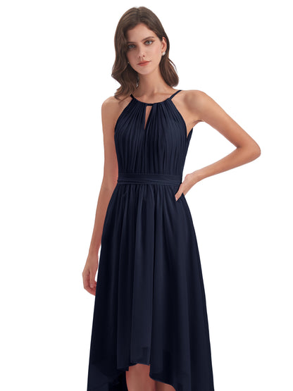 Oaklee Asymmetrical High Low Halter Chiffon Bridesmaid Dresses