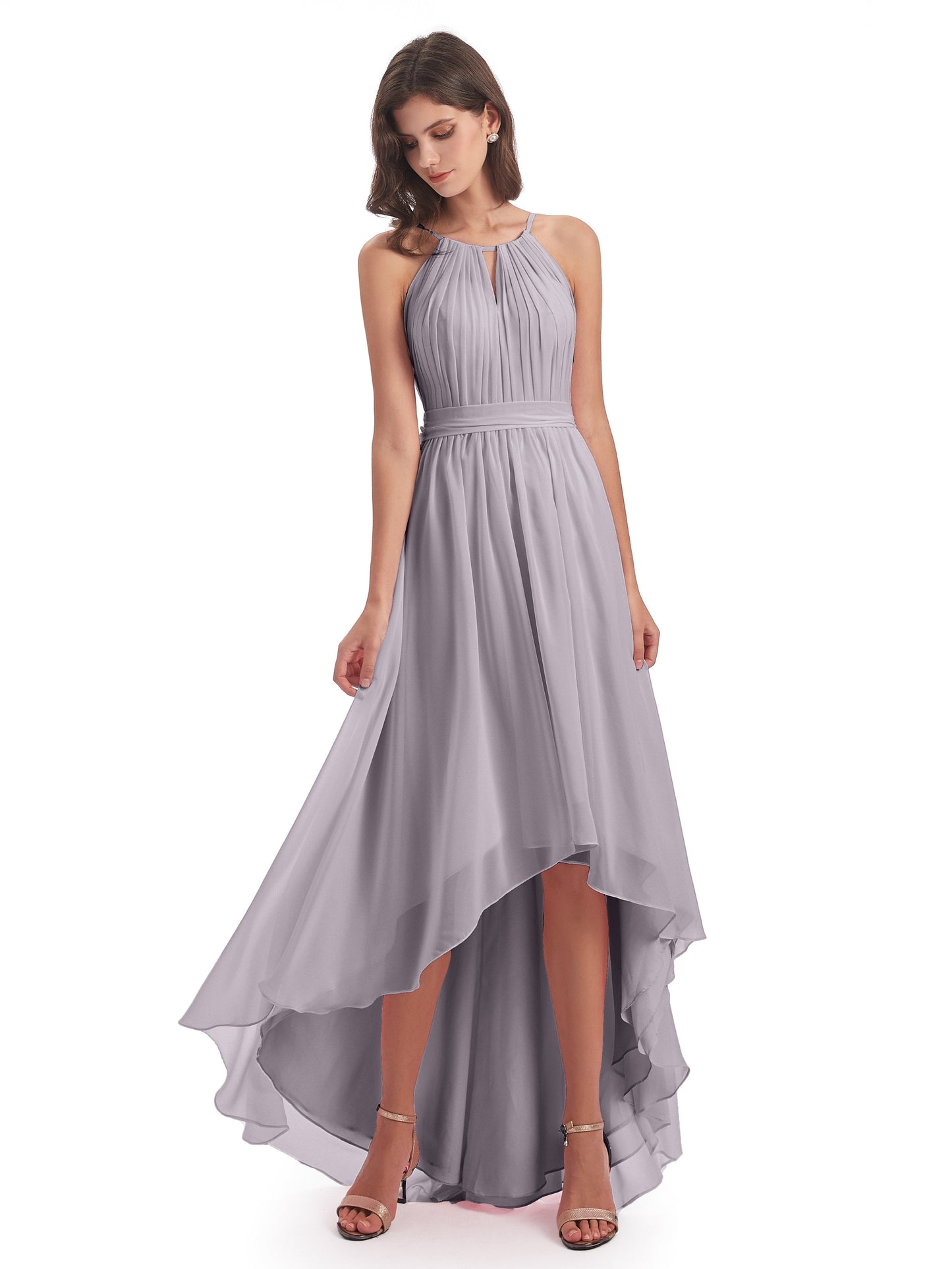 Oaklee Asymmetrical High Low Halter Chiffon Bridesmaid Dresses