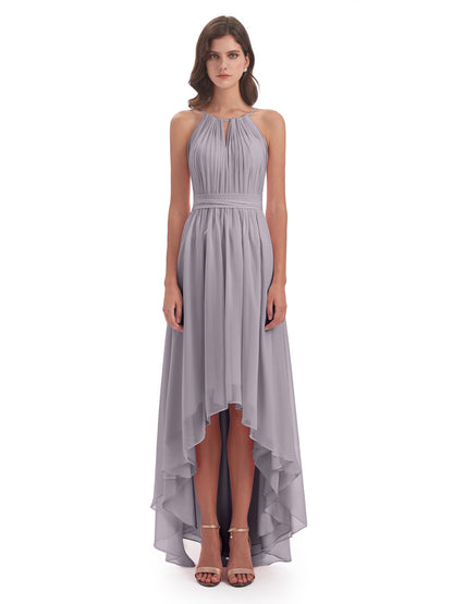 Oaklee Asymmetrical High Low Halter Chiffon Bridesmaid Dresses