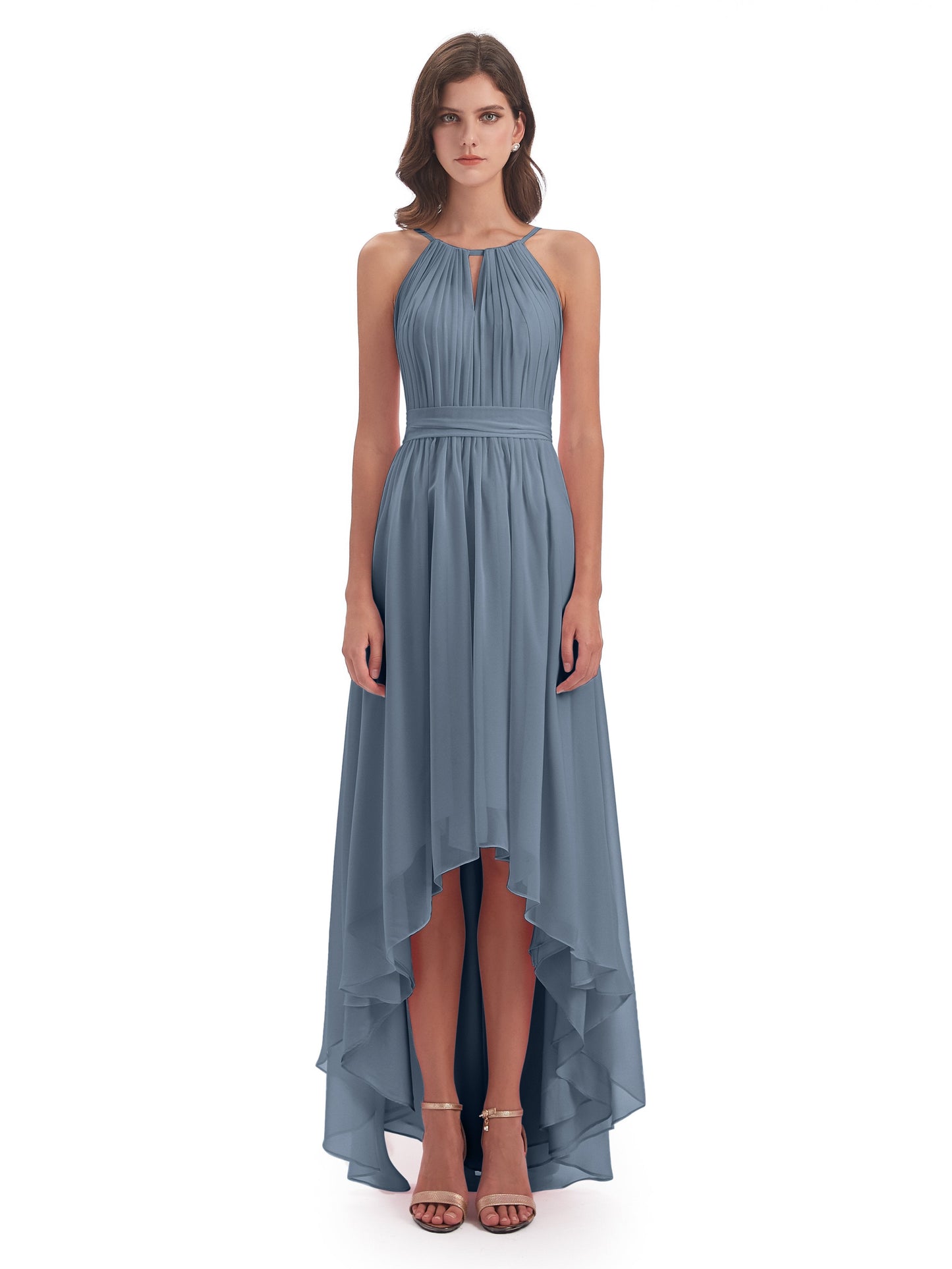 Oaklee Asymmetrical High Low Halter Chiffon Bridesmaid Dresses