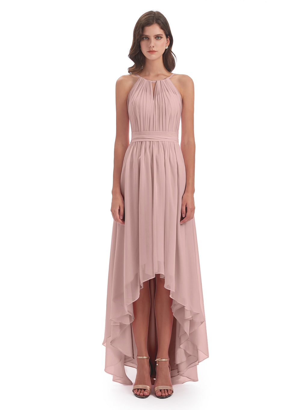 Oaklee Asymmetrical High Low Halter Chiffon Bridesmaid Dresses