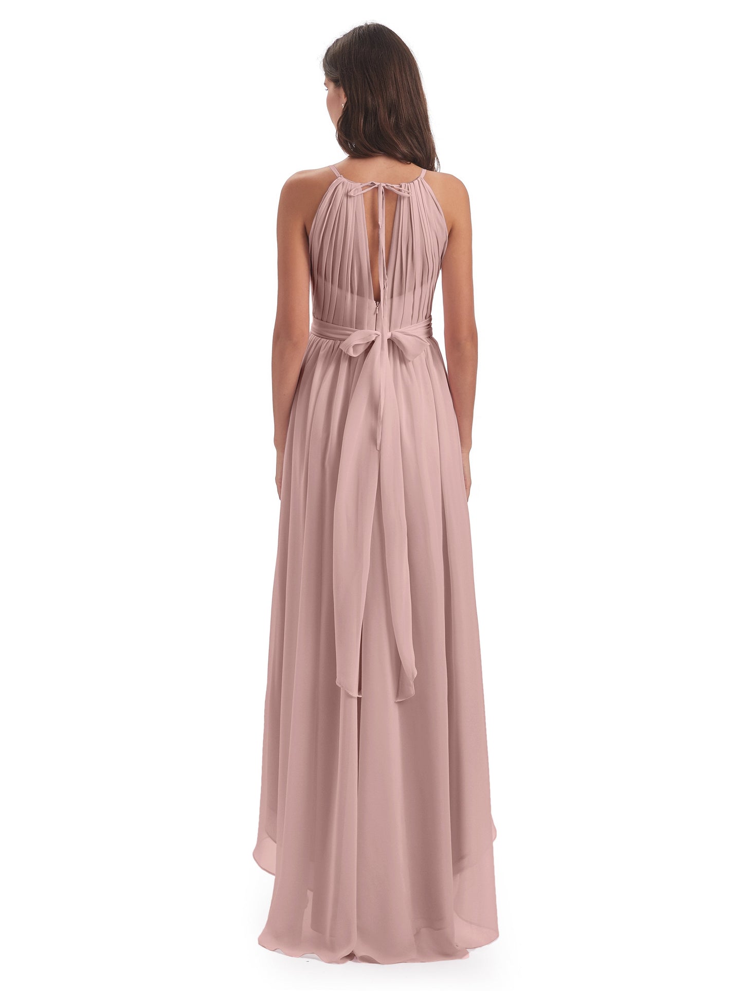 Oaklee Asymmetrical High Low Halter Chiffon Bridesmaid Dresses