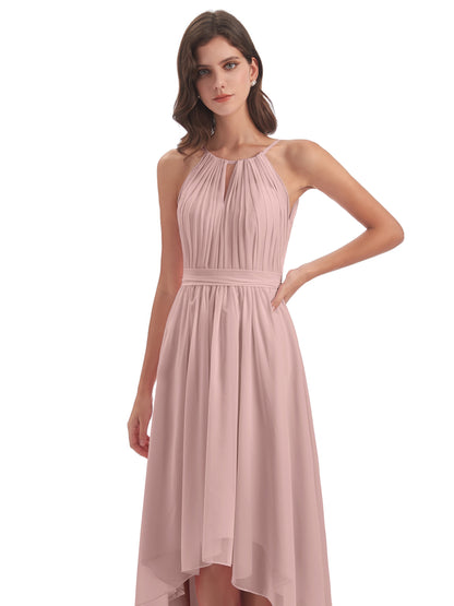 Oaklee Asymmetrical High Low Halter Chiffon Bridesmaid Dresses
