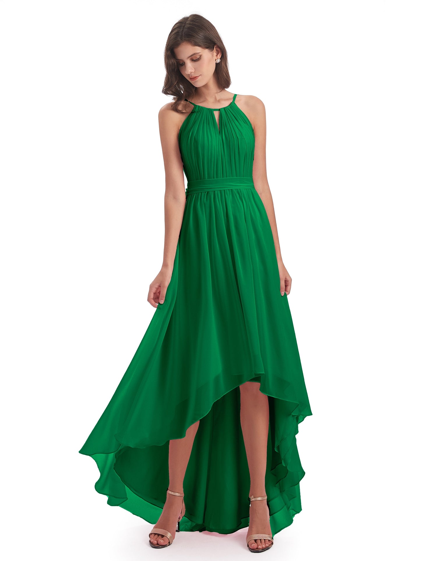 Oaklee Asymmetrical High Low Halter Chiffon Bridesmaid Dresses