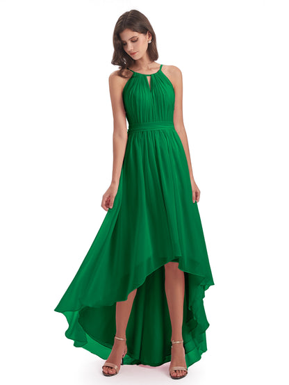 Oaklee Asymmetrical High Low Halter Chiffon Bridesmaid Dresses