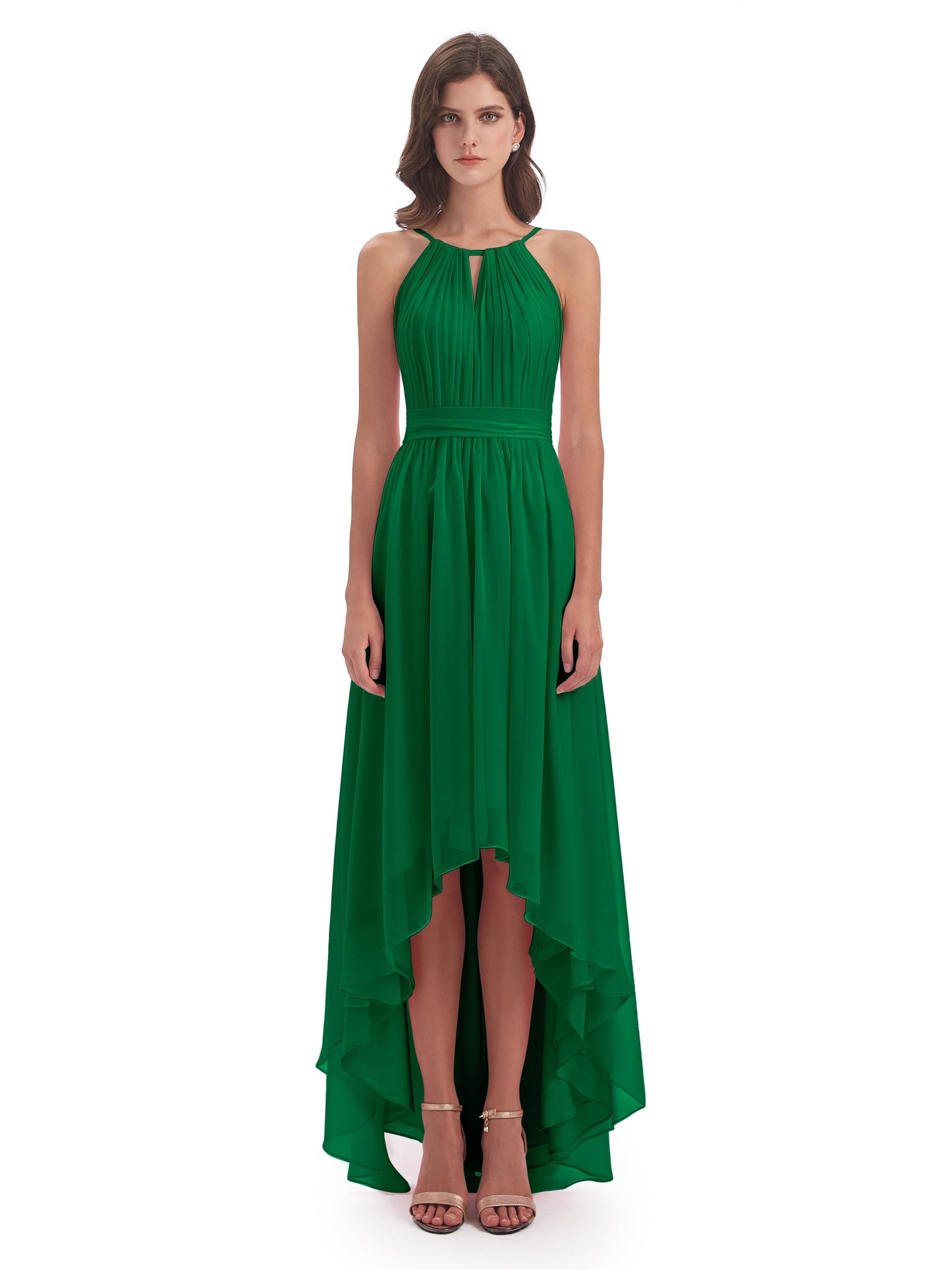 Oaklee Asymmetrical High Low Halter Chiffon Bridesmaid Dresses
