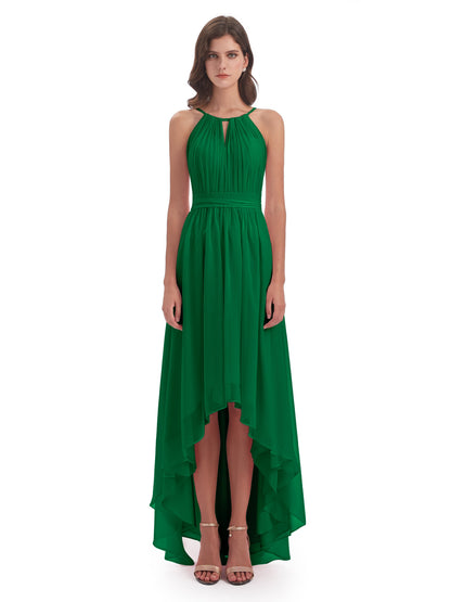 Oaklee Asymmetrical High Low Halter Chiffon Bridesmaid Dresses