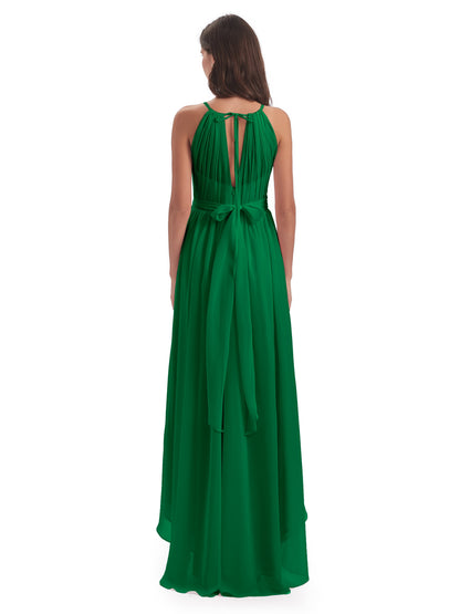 Oaklee Asymmetrical High Low Halter Chiffon Bridesmaid Dresses