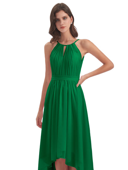 Oaklee Asymmetrical High Low Halter Chiffon Bridesmaid Dresses