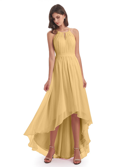 Oaklee Asymmetrical High Low Halter Chiffon Bridesmaid Dresses