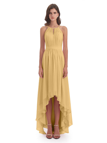 Oaklee Asymmetrical High Low Halter Chiffon Bridesmaid Dresses