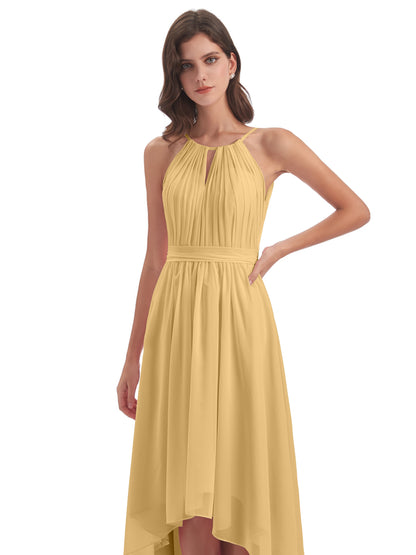 Oaklee Asymmetrical High Low Halter Chiffon Bridesmaid Dresses