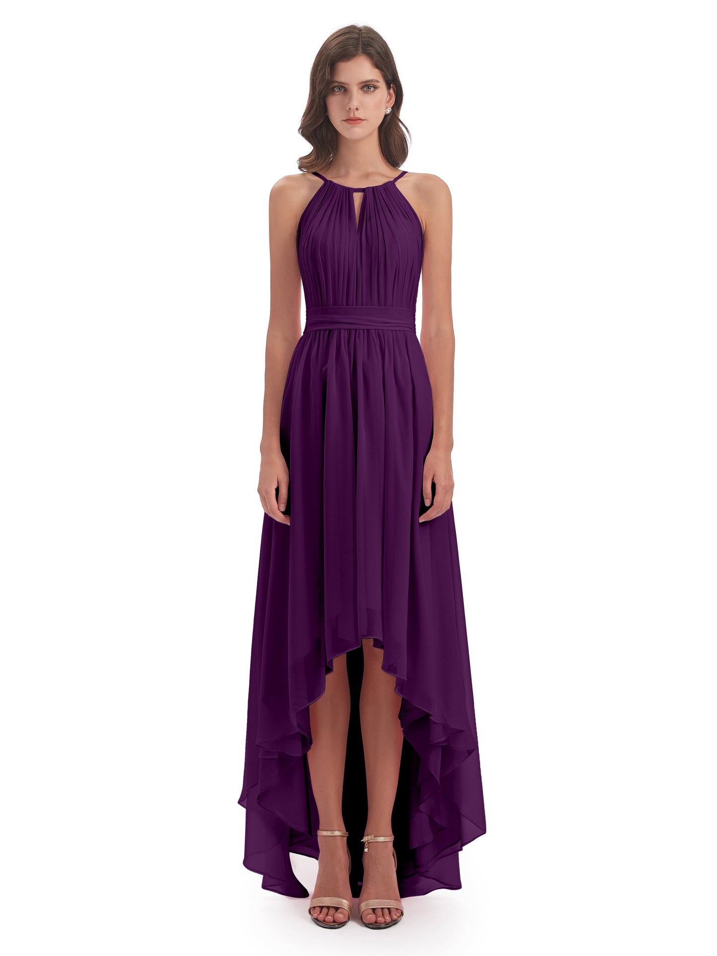 Oaklee Asymmetrical High Low Halter Chiffon Bridesmaid Dresses