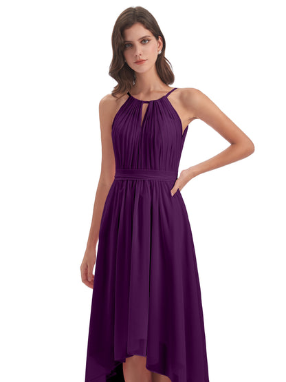 Oaklee Asymmetrical High Low Halter Chiffon Bridesmaid Dresses
