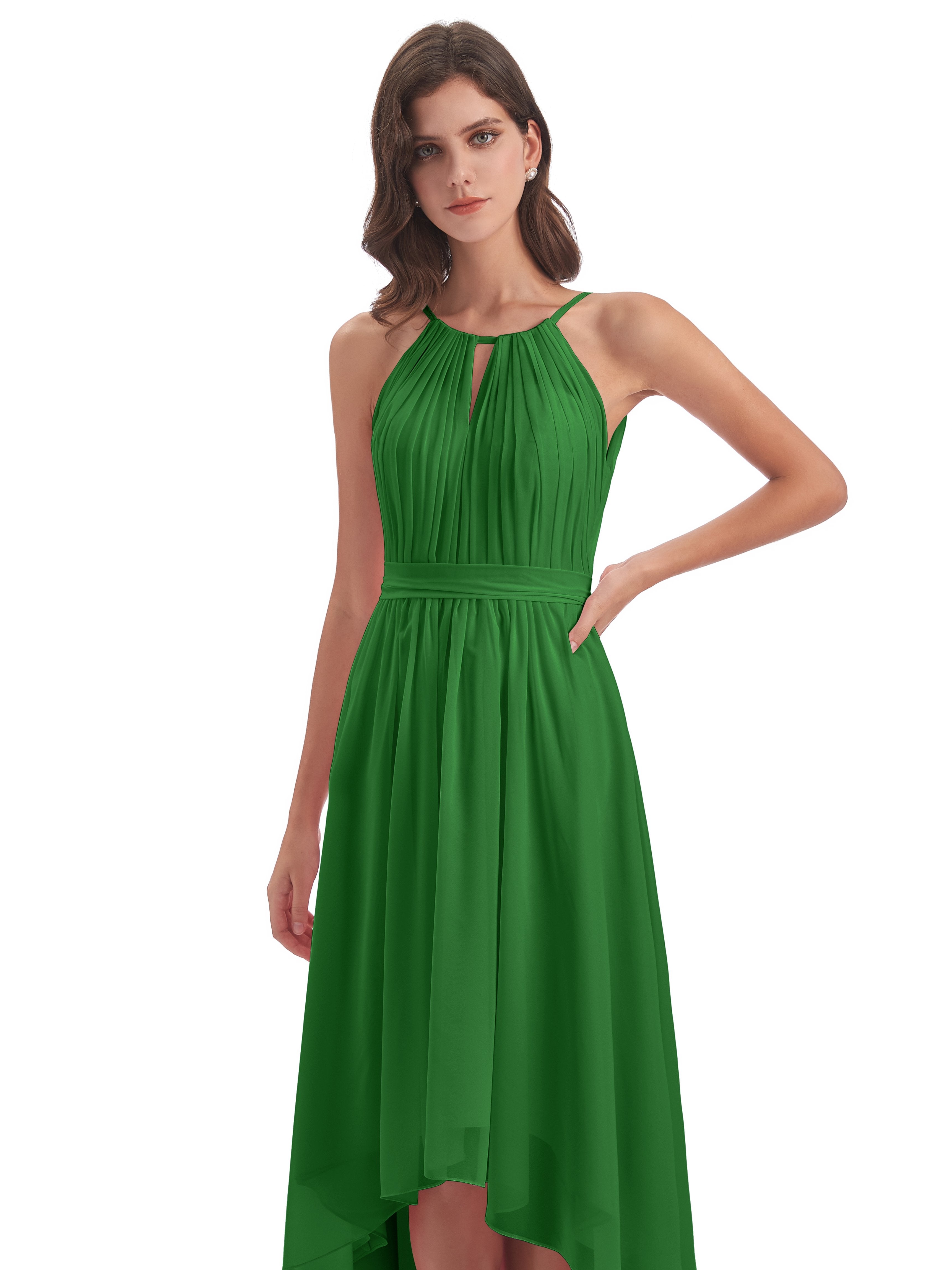 Oaklee Asymmetrical High Low Halter Chiffon Bridesmaid Dresses