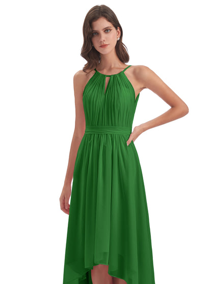 Oaklee Asymmetrical High Low Halter Chiffon Bridesmaid Dresses