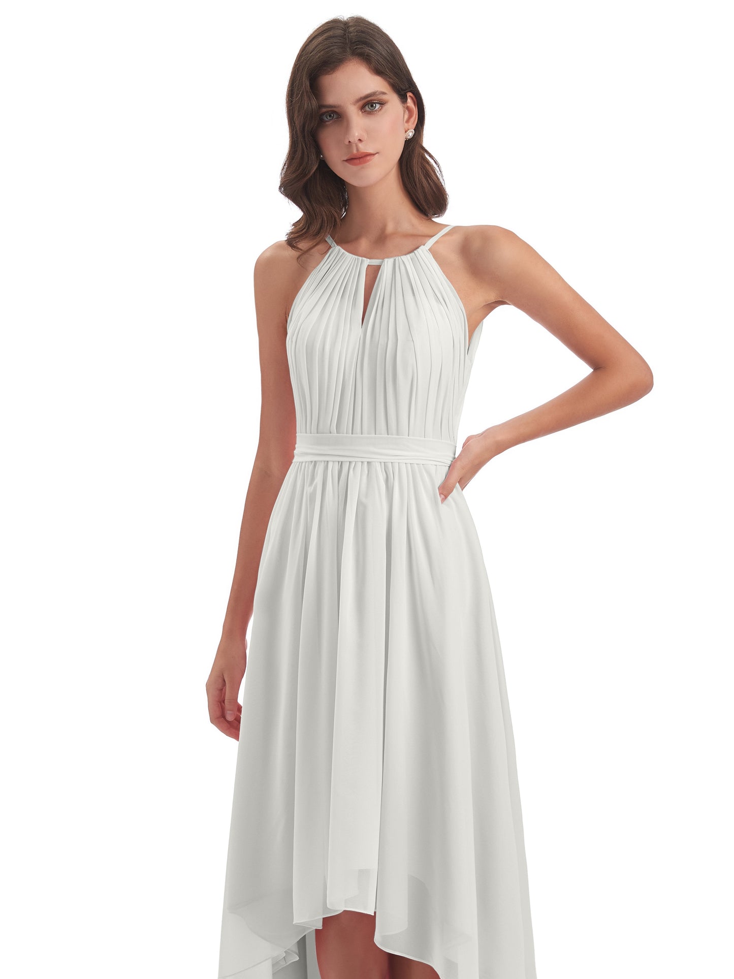 Oaklee Asymmetrical High Low Halter Chiffon Bridesmaid Dresses