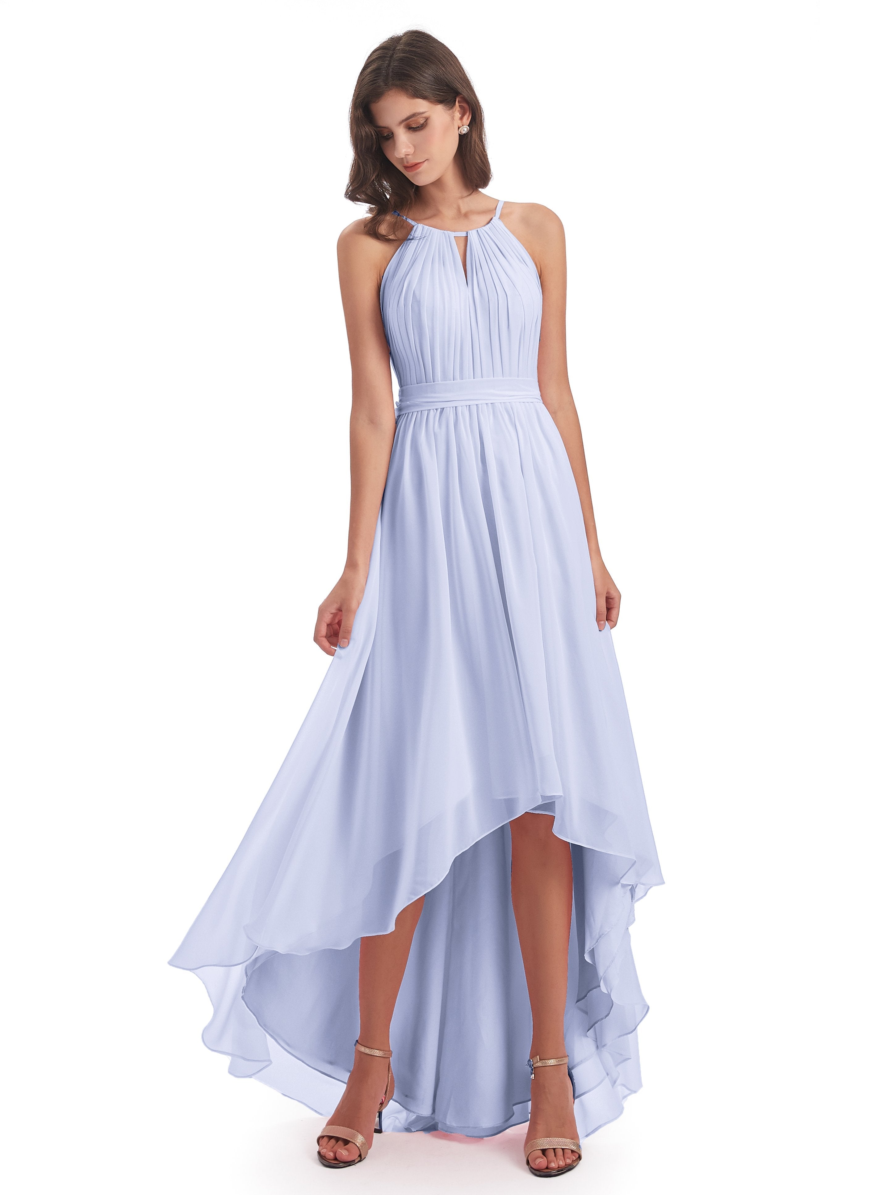 Oaklee Asymmetrical High Low Halter Chiffon Bridesmaid Dresses