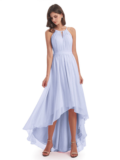 Oaklee Asymmetrical High Low Halter Chiffon Bridesmaid Dresses